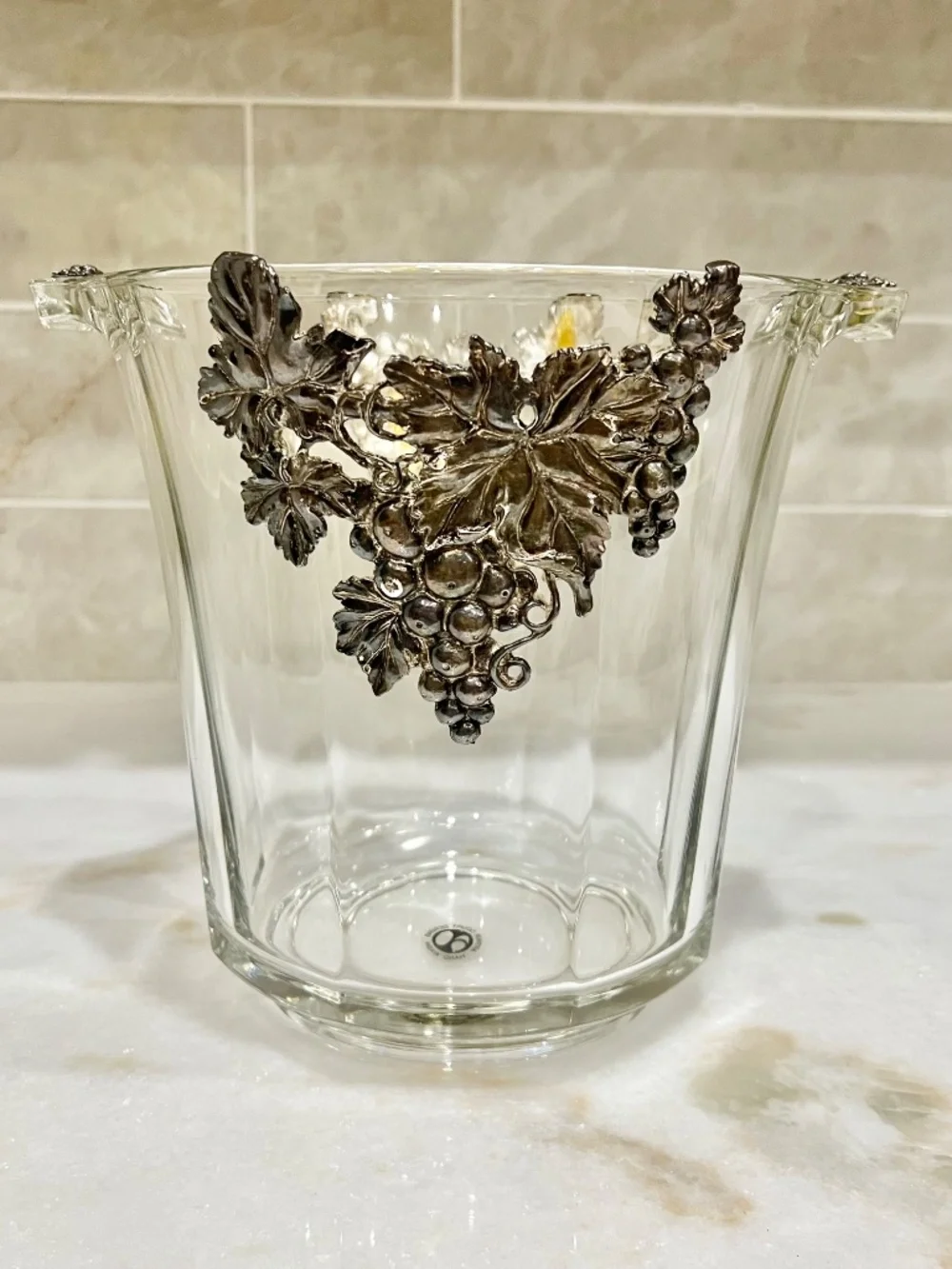 Arthur Court Glass Grape Ice Bucket & Matching 12